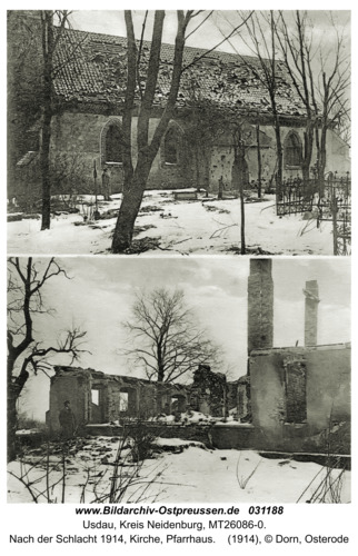 Usdau, Nach der Schlacht 1914, Kirche, Pfarrhaus