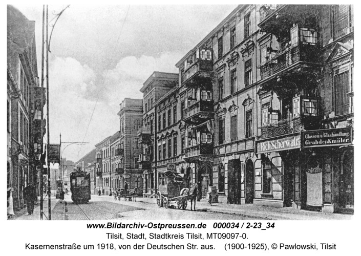 Tilsit, Kasernenstraße um 1918, von der Deutschen Str. aus