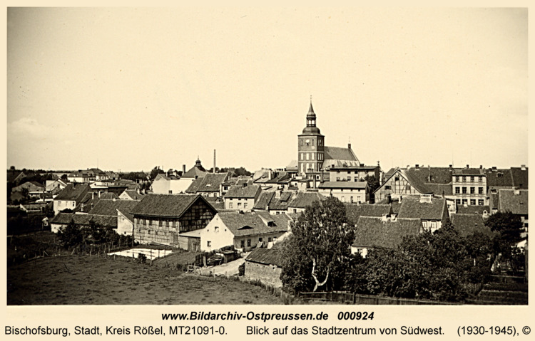 Bischofsburg, Blick auf das Stadtzentrum von Südwest
