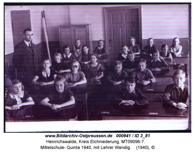 Heinrichswalde, Mittelschule- Quinta 1940, mit Lehrer Wendig