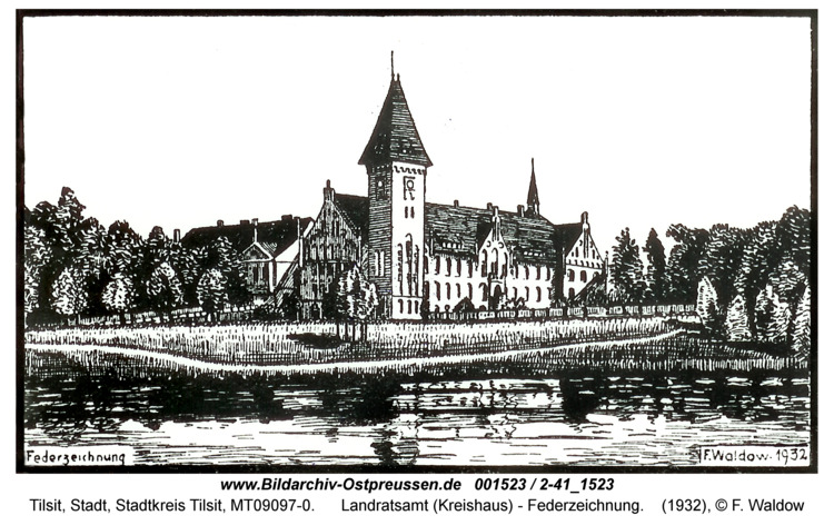 Tilsit, Landratsamt (Kreishaus) - Federzeichnung