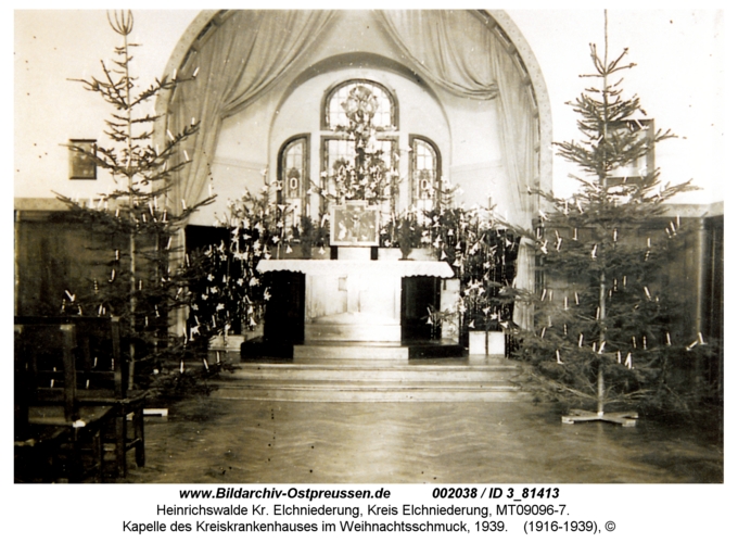 Heinrichswalde, Kapelle des Kreiskrankenhauses im Weihnachtsschmuck, 1939