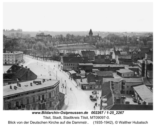 Tilsit, Blick von der Deutschen Kirche auf die Dammstr.
