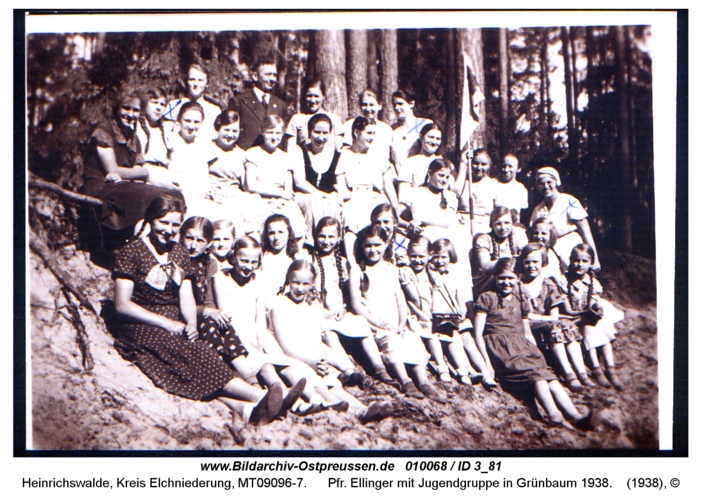 Heinrichswalde, Pfr. Ellinger mit Jugendgruppe in Grünbaum 1938
