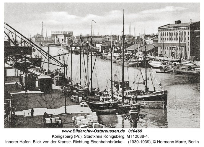 Königsberg, Innerer Hafen, Blick von der Kranstr. Richtung Eisenbahnbrücke