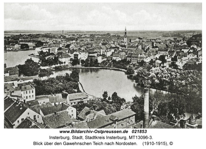 Insterburg, Blick über den Gawehnschen Teich nach Nordosten