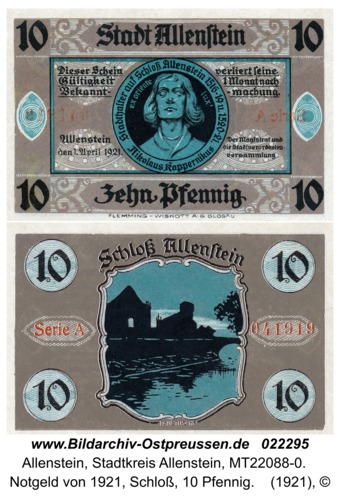 Allenstein, Notgeld von 1921, Schloß, 10 Pfennig