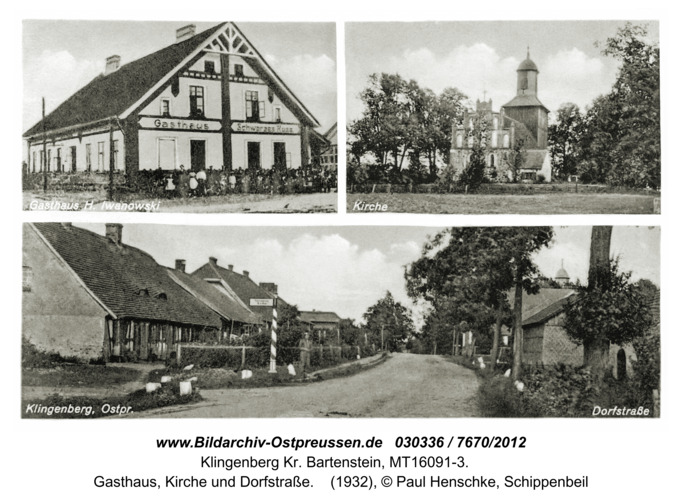 Klingenberg Kr. Bartenstein, Gasthaus, Kirche und Dorfstraße