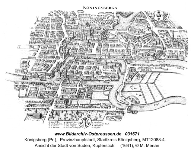 Königsberg (Pr.), Ansicht der Stadt von Süden, Kupferstich