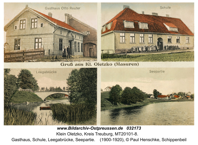 Klein Oletzko, Gasthaus, Schule, Leegabrücke, Seepartie