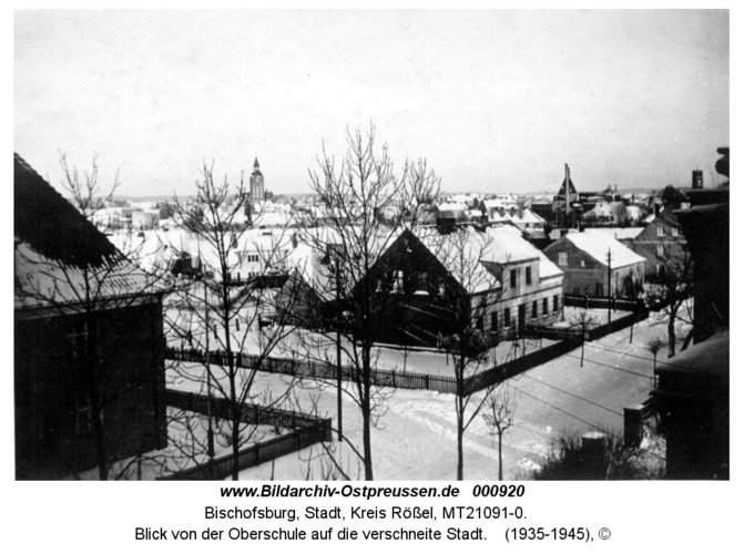Bischofsburg, Blick von der Oberschule auf die verschneite Stadt