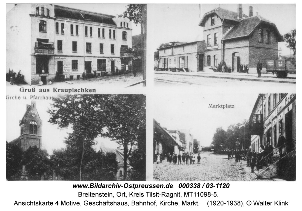 Breitenstein, Ansichtskarte 4 Motive, Geschäftshaus, Bahnhof, Kirche, Markt