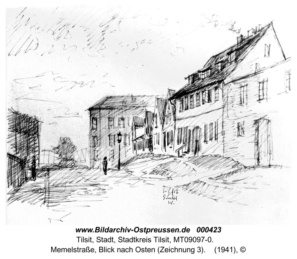 Tilsit, Memelstraße, Blick nach Osten (Zeichnung 3)