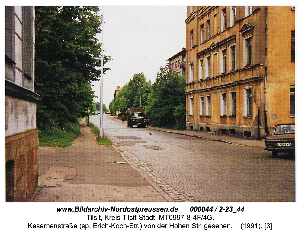 Tilsit, Kasernenstr. von der Hohen Str. aus gesehen