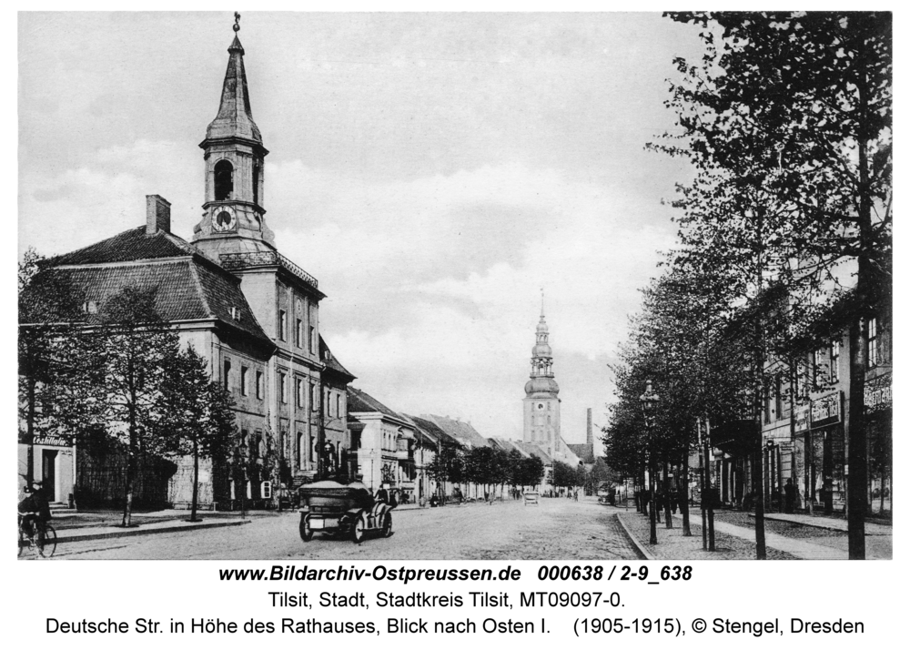 Tilsit, Deutsche Str. in Höhe des Rathauses, Blick nach Osten