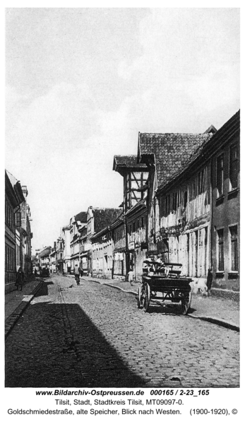 Tilsit, Goldschmiedestraße, alte Speicher, Blick nach Westen