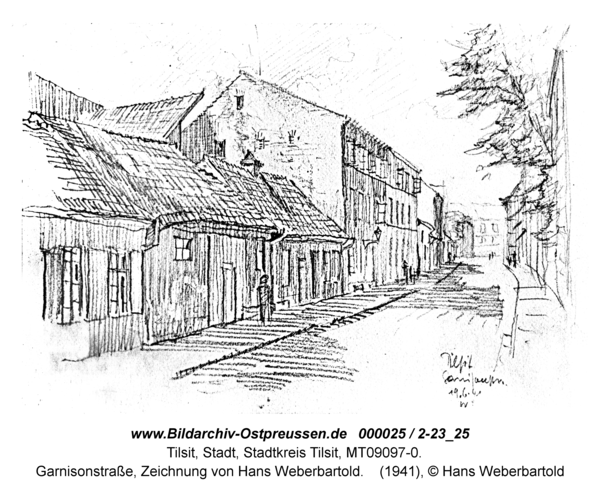 Tilsit, Garnisonstraße, Zeichnung von Hans Weberbartold