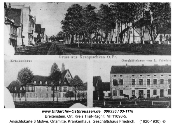 Breitenstein, Ansichtskarte 3 Motive, Ortsmitte, Krankenhaus, Geschäftshaus Friedrich