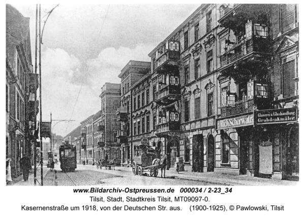 Tilsit, Kasernenstraße um 1918, von der Deutschen Str. aus