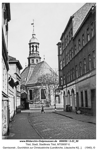 Tilsit, Garnisonstr., Durchblick zur Christuskirche (Landkirche, Litauische Kirche)