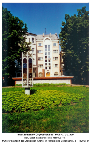 Tilsit, früherer Standort der Litauischen Kirche, im Hintergrund Schenkendorfplatz