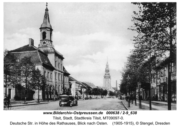 Tilsit, Deutsche Str. in Höhe des Rathauses, Blick nach Osten