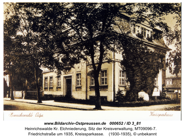 Heinrichswalde, Friedrichstraße um 1935, Kreissparkasse