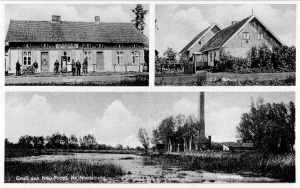 Neufrost, Gasthaus Froese, Schule, Ortsansicht