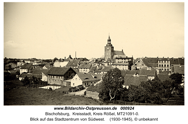 Bischofsburg, Blick auf das Stadtzentrum von Südwest