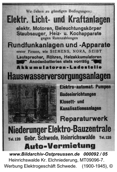 Heinrichswalde, Werbung Elektrogeschäft Schwede