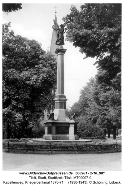 Tilsit, Kapellenweg, Kriegerdenkmal 1870-71