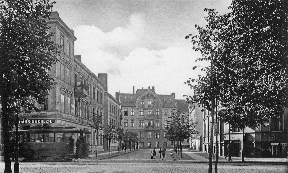 Tilsit, Blick von der Bahnhofstr. in die Dragonerstraße auf die Jägerstr.