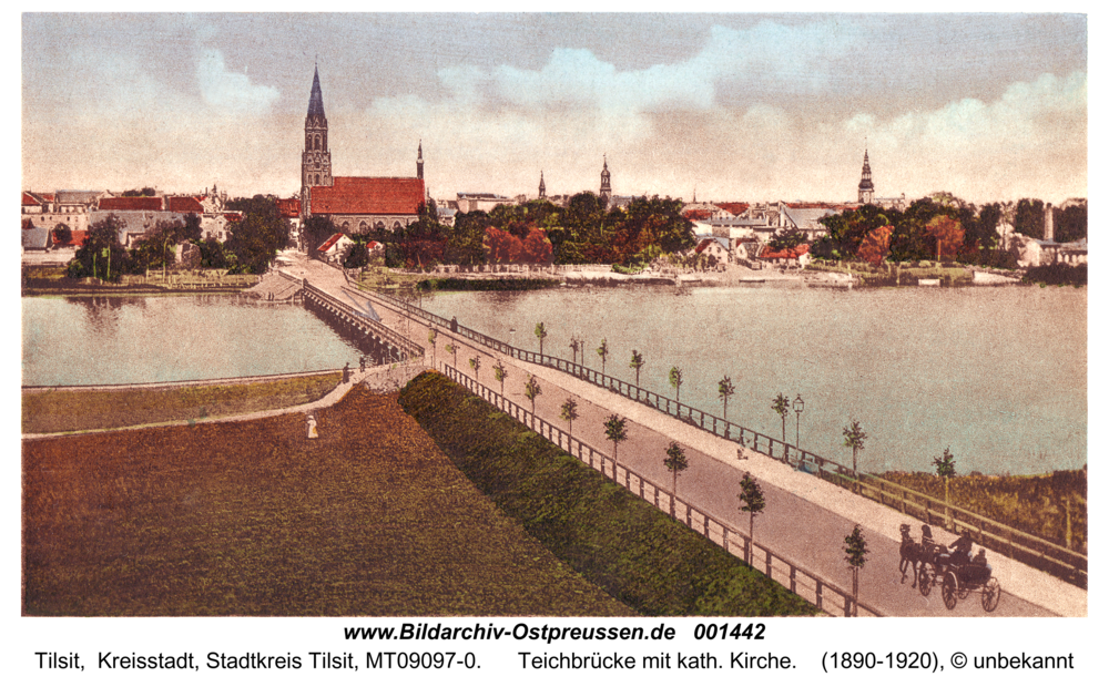 Tilsit, Teichbrücke mit kath. Kirche