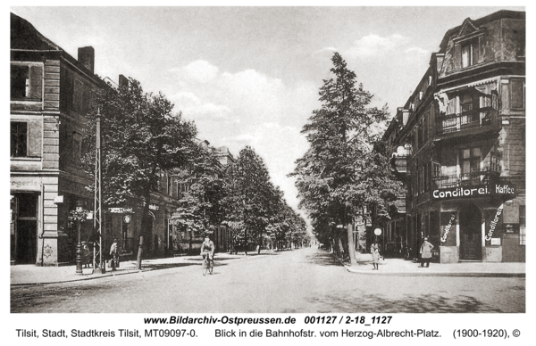 Tilsit, Blick in die Bahnhofstr. vom Herzog-Albrecht-Platz