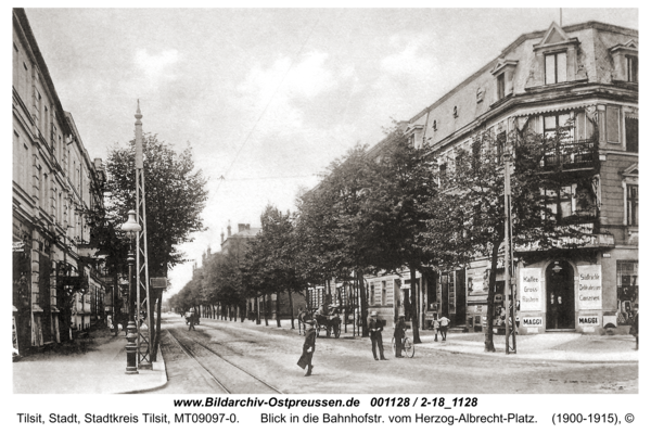 Tilsit, Blick in die Bahnhofstr. vom Herzog-Albrecht-Platz