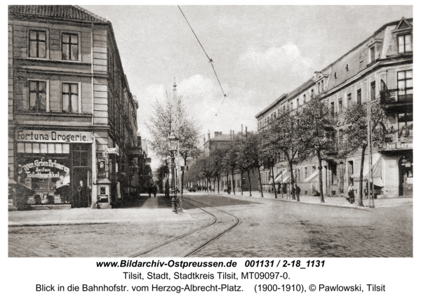 Tilsit, Blick in die Bahnhofstr. vom Herzog-Albrecht-Platz