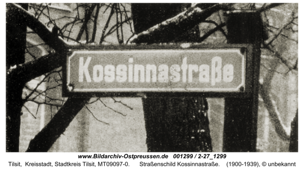 Tilsit, Straßenschild Kossinnastraße