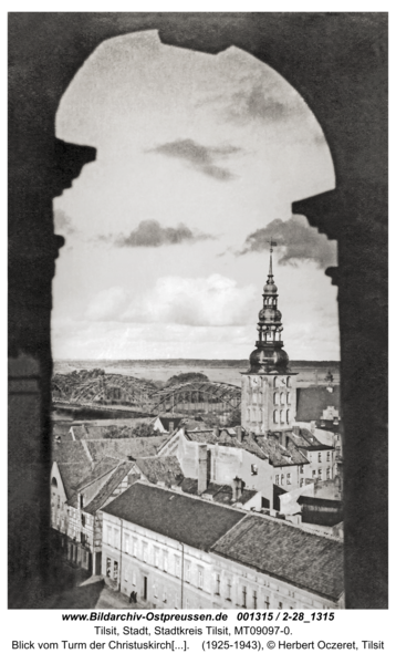 Tilsit, Blick vom Turm der Christuskirche (Landkirche, Litauische Kirche) Richtung Nordosten