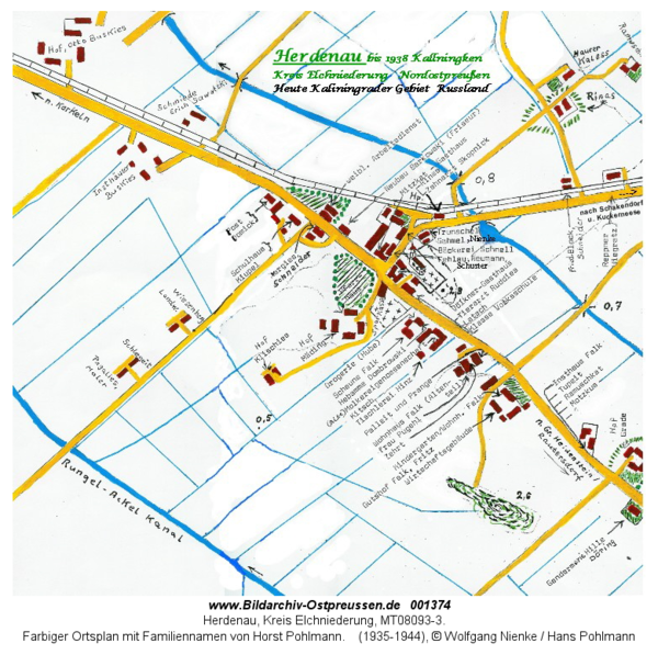 Herdenau, Farbiger Ortsplan mit Familiennamen von Horst Pohlmann