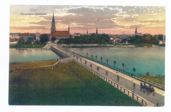 Tilsit, Teichbrücke mit kath. Kirche