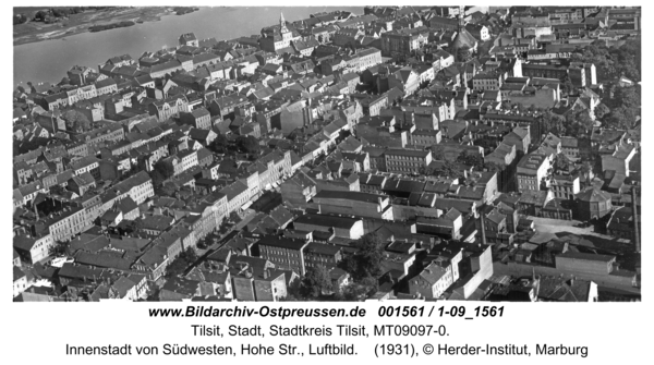 Tilsit, Innenstadt von Südwesten, Hohe Str., Luftbild