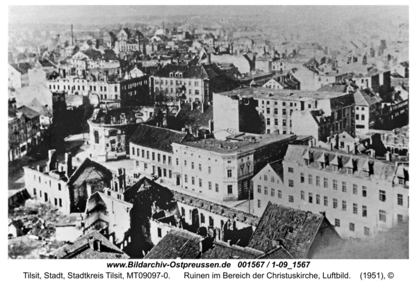 Tilsit, Ruinen im Bereich der Christuskirche, Luftbild