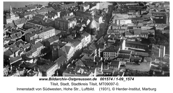 Tilsit, Innenstadt von Südwesten, Hohe Str., Luftbild