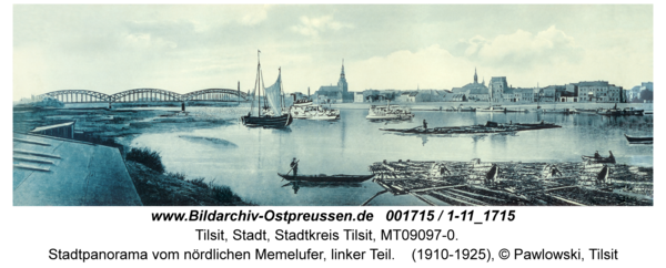 Tilsit, Stadtpanorama vom nördlichen Memelufer, linker Teil