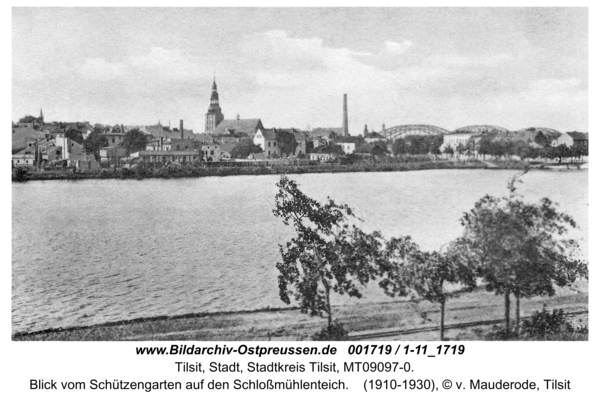 Tilsit, Blick vom Schützengarten auf den Schloßmühlenteich