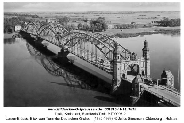 Tilsit, Luisen-Brücke, Blick vom Turm der Deutschen Kirche