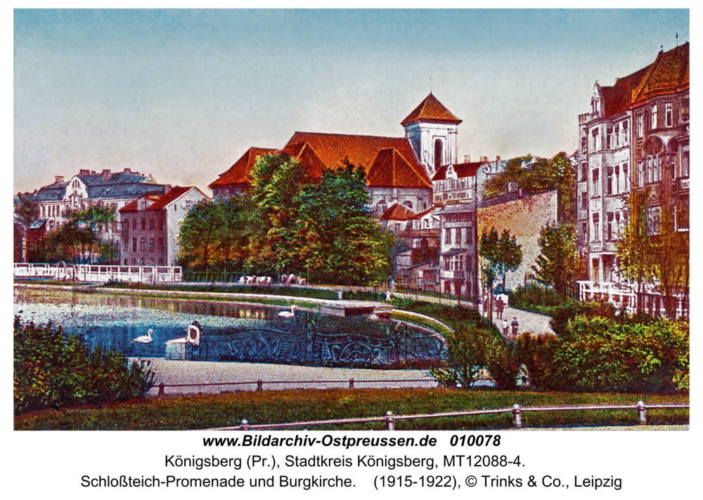 Königsberg, Schloßteich-Promenade und Burgkirche