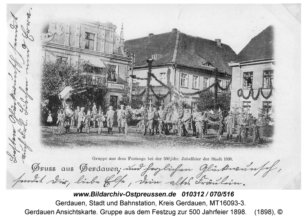 Gerdauen Ansichtskarte. Gruppe aus dem Festzug zur 500 Jahrfeier 1898