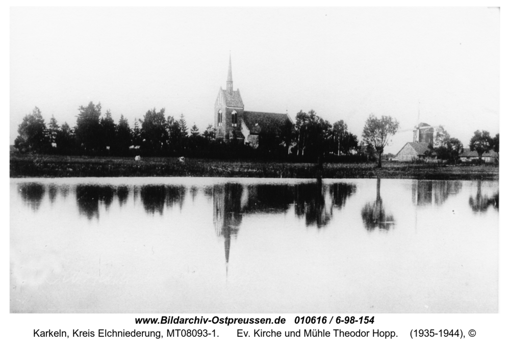 Karkeln, Ev. Kirche und Mühle Theodor Hopp