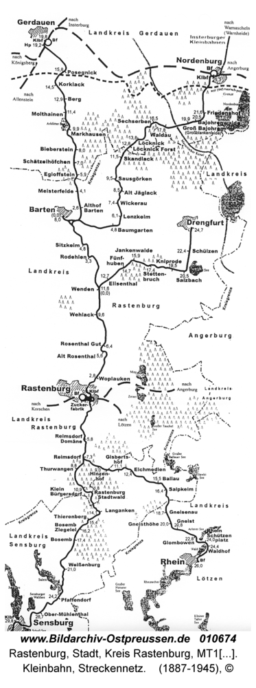 Rastenburg, Kleinbahn, Streckennetz